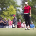 
              Brooke Henderson lines up her putt on the 16th green during the second round of the 2015 Manulife LPGA Classic, Friday, June 5, 2015 in Cambridge, Ontario. (Peter Power/The Canadian Press via AP) MANDATORY CREDIT
            