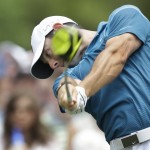 
              Rory McIlroy, of Northern Ireland, tees off on the fourth hole during the final round of the Wells Fargo Championship golf tournament at Quail Hollow Club in Charlotte, N.C., Sunday, May 17, 2015. (AP Photo/Bob Leverone)
            