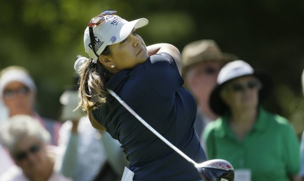 Lizette Salas drives on the 16th hole during the first round of the Meijer LPGA Classic golf tourna...