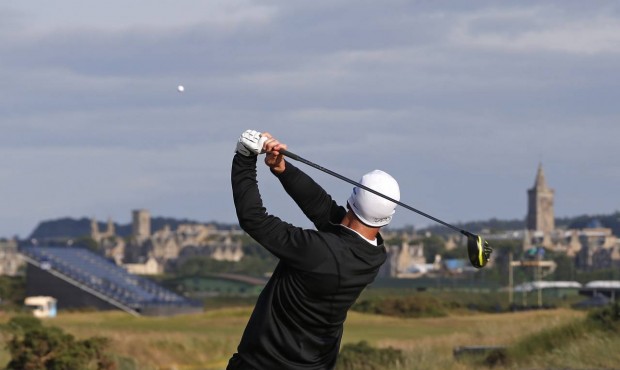 United States’ David Duval plays from the 14th tee during the second round of the British Ope...