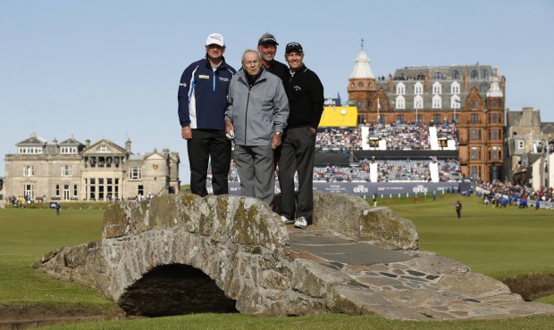 From left, Scotland’s Paul Lawrie, United States’ Arnold Palmer, Northern Ireland&#8217...