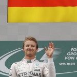 
              Mercedes driver Nico Rosberg of Germany celebrates his victory in the Formula One Grand Prix race, at the Red Bull Ring in Spielberg, southern Austria, Sunday, June 21, 2015. (AP Photo/Darko Bandic)
            