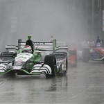 
              Carlos Munoz of Colombia competes during the first race of the IndyCar Detroit Grand Prix auto racing doubleheader Saturday, May 30, 2015, in Detroit. Munoz has his first career IndyCar victory when the race was called because of rain after 47 laps. (AP Photo/Carlos Osorio)
            