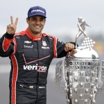 
              Juan Pablo Montoya, of Colombia, poses with the Borg-Warner Trophy during the traditional winners photo session at Indianapolis Motor Speedway in Indianapolis, Monday, May 25, 2015. Montoya won the 99th running of the Indianapolis 500 auto race on Sunday.  (AP Photo/Michael Conroy)
            