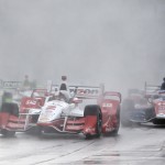 
              Juan Pablo Montoya takes the first turn during the first race of the IndyCar Detroit Grand Prix auto racing doubleheader Saturday, May 30, 2015, in Detroit. (AP Photo/Carlos Osorio)
            