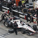 
              Will Power (1) of Australia makes his first pit stop of the night in the Firestone 600 IndyCar auto race at Texas Motor Speedway Saturday, June 6, 2015, in Fort Worth, Texas. Power was the pole sitter for the race. (AP Photo/Ralph Lauer)
            