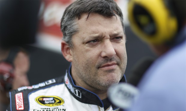 FILE – In this Friday, June 5, 2015, file photo, Tony Stewart listens to a question in the ga...