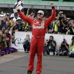 
              Kyle Busch celebrates after winning the NASCAR Brickyard 400 auto race at Indianapolis Motor Speedway in Indianapolis, Sunday, July 26, 2015. (AP Photo/Darron Cummings)
            