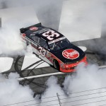
              Austin Dillon (33) does a burnout after winning the NASCAR Xfinity series auto race at Charlotte Motor Speedway in Concord, N.C., Saturday, May 23, 2015. (AP Photo/Gerry Broome)
            