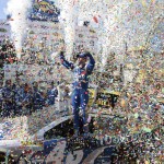 
              Jimmie Johnson celebrates in Victory Lane after he won the NASCAR Sprint Cup series auto race, Sunday, May 31, 2015, at Dover International Speedway in Dover, Del. (AP Photo/Nick Wass)
            