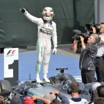 
              Mercedes driver Lewis Hamilton, of Great Britain, celebrates after winning the Canadian Grand Prix in Montreal on Sunday, June 7, 2015.   (Paul Chiasson/The Canadian Press via AP) MANDATORY CREDIT
            
