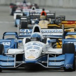 
              Simon Pagenaud drives during the second race of the IndyCar Detroit Grand Prix auto racing doubleheader Sunday, May 31, 2015, in Detroit. (AP Photo/Paul Sancya)
            