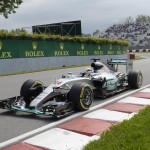 
              Mercedes driver Lewis Hamilton, of Great Britain, speeds down the track during the first practice session, Friday, June 5, 2015, for the F1 Canadian Grand Prix auto race in Montreal. (Ryan Remiorz/The Canadian Press via AP) MANDATORY CREDIT
            