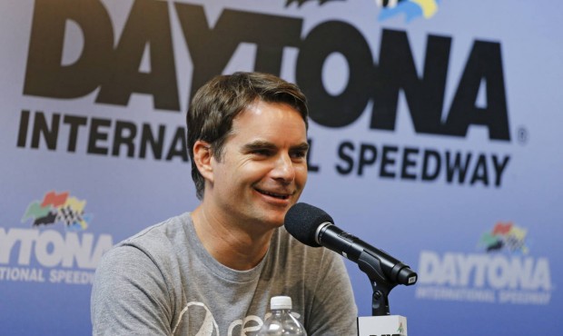Jeff Gordon answers questions during a news conference after qualifying for the NASCAR Sprint Cup S...