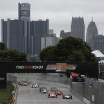 
              The field takes the green flag to start the second race of the IndyCar Detroit Grand Prix auto racing doubleheader, Sunday, May 31, 2015, in Detroit. (AP Photo/Paul Sancya)
            