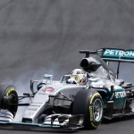 
              Mercedes driver Lewis Hamilton of Britain breaks into a curve during the Hungarian Formula One Grand Prix in Budapest, Hungary, Sunday, July 26, 2015. (AP Photo/Darko Vojinovic)
            