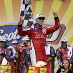 
              Ryan Reed celebrates with his crew after winning the ARCA auto race at Chicagoland Speedway, Saturday, June 20, 2015, in Joliet, Ill. (AP Photo/Nam Y. Huh)
            