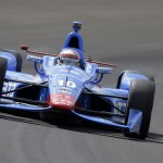 
              Tony Kanaan, of Brazil, steers his car during practice for the Indianapolis 500 auto race at Indianapolis Motor Speedway in Indianapolis, Friday, May 15, 2015.  (AP Photo/Darron Cummings)
            