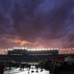 
              Skies start to clear during a rain delay in the Sprint Cup Series auto race at Kansas Speedway in Kansas City, Kan., Saturday, May 9, 2015. (AP Photo/Orlin Wagner)
            