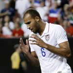
              United States’ John Brooks reacts after missing a scoring opportunity during the second half of a CONCACAF Gold Cup soccer semifinal against Jamaica on Wednesday, July 22, 2015, in Atlanta. Jamaica won 2-1. (AP Photo/David Goldman)
            