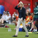 
              Germany's head coach Silvia Neid watches the action of the first half of the FIFA Women's World Cup soccer third place match between Germany and England, in Edmonton, Alberta, Canada, Saturday, July 4, 2015. (Jeff McIntosh/The Canadian Press via AP) MANDATORY CREDIT
            