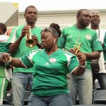 
              Nigera soccer fans celebrate before a Women's World Cup soccer match against Sweden in Winnipeg, Manitoba, Monday, June 8, 2015. (AP Photo/Anne M. Peterson)
            