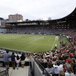 
              Fans at Providence Park watch the second half of an NWSL soccer match between the Portland Thorns and the Seattle Reign  in Portland, Ore., Wednesday, July 22, 2015.  Seattle won 1-0. (AP Photo/Don Ryan)
            