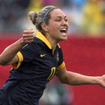 
              Australia's Kyah Simon celebrates after scoring against Brazil during second-half FIFA Women's World Cup soccer game action in Moncton, New Brunswick, Canada, Sunday, June 21, 2015. (Andrew Vaughan/The Canadian Press via AP) MANDATORY CREDIT
            