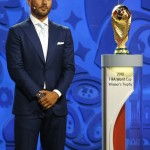 
              Italian soccer legend Fabio Cannavaro looks to the World Cup trophy during the preliminary draw for the 2018 soccer World Cup in Konstantin Palace in St. Petersburg, Russia, Saturday, July 25, 2015. (AP Photo/Dmitry Lovetsky
            