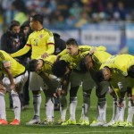 
              Colombia's players react during the penalty shootout against Argentina  during a Copa America quarterfinal soccer match at the Sausalito Stadium in Vina del Mar, Chile, Friday, June 26, 2015. (AP Photo/Ricardo Mazalan)
            