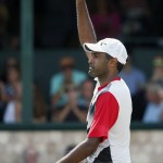 
              Rajeev Ram celebrates after defeating John-Patrick Smith, of Australia, in a Tennis Hall of Fame Championship semifinal match in Newport, R.I., Saturday, July 18, 2015. (AP Photo/Michael Dwyer)
            
