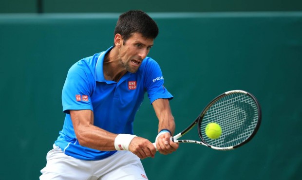 Novak Djokovic in action during his match with Alexander Zverev during day four of The Boodles at S...
