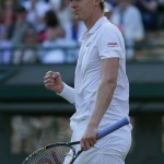
              Kevin Anderson of South Africa wins the 1st set against Novak Djokovic of Serbia, during their singles match against at the All England Lawn Tennis Championships in Wimbledon, London, Monday July 6, 2015. (AP Photo/Tim Ireland)
            