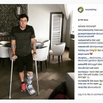 
              In this image released Monday July 6, 2015 by world number one golfer Rory Mcilroy shows him as he poses on crutches and with his left leg in a medical support. McIlroy  ruptured a ligament in his left ankle while playing soccer less than two weeks before the start of his British Open title defense. The Northern Irish golfer gave no indication how long he would be out in the announcement Monday July 6, 2015 on his Instagram account, only saying that he is "working hard to get back as soon as I can." (Rory McIlroy via AP) MANDATORY CREDIT
            