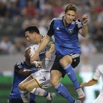 
              San Jose Earthquakes' Clarence Goodson, right, heads the ball next to Los Angeles Galaxy's Robbie Keane, of Ireland, during the first half of an MLS soccer match, Friday, July 17, 2015, in Carson, Calif. (AP Photo/Jae C. Hong)
            