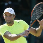 
              Ivo Karlovic, of Croatia, plays against Jack Sock during a Tennis Hall of Fame Championship semifinal match in Newport, R.I., Saturday, July 18, 2015. (AP Photo/Michael Dwyer)
            