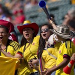 
              Colombia fans cheer for their team ahead of FIFA Women's World Cup round of 16 action against the United States in Edmonton, Alberta, Canada, Monday, June 22, 2015.  (Jason Franson/The Canadian Press via AP) MANDATORY CREDIT
            