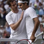 
              Andy Murray of Britain congratulates Roger Federer of Switzerland after he won their men's singles semifinal match, at the All England Lawn Tennis Championships in Wimbledon, London, Friday July 10, 2015. Federer won 7-5, 7-5, 6-4. (AP Photo/Alastair Grant, Pool)
            