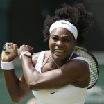 
              Serena Williams of the United States plays a return to Margarita Gasparyan of Russia during their women's singles first round match at the All England Lawn Tennis Championships in Wimbledon, London, Monday June 29, 2015. (AP Photo/Pavel Golovkin)
            