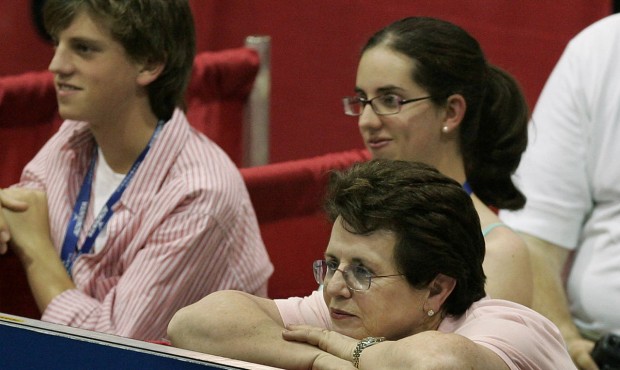 FILE – In this July 7, 2005 file photo, tennis great Billie Jean King watches Martina Navrati...