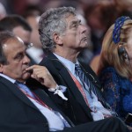 
              UEFA President Michel Platini, left, FIFA vice president Angel Maria Villar Llona attend the preliminary draw for the 2018 soccer World Cup in Konstantin Palace in St. Petersburg, Russia, Saturday, July 25, 2015. (AP Photo/Ivan Sekretarev
            