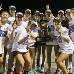 
              Vanderbilt posses with the trophy after their team won the NCAA's women's team tennis championships against Oklahoma, Tuesday, May 19, 2015, Waco, Texas. (AP Photo/LM Otero)
            