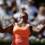 
              Serena Williams of the U.S. reacts as she plays Lucie Safarova of the Czech Republic during their final match of the French Open tennis tournament at the Roland Garros stadium, Saturday, June 6, 2015 in Paris.  (AP Photo/Francois Mori)
            