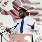 
              International Boxing Hall of Fame inductee, Riddick Bowe, gives his induction speech during the International Boxing Hall of Fame Induction ceremony in Canastota, N.Y., Sunday, June 14, 2015. (AP photos/Heather Ainsworth)
            