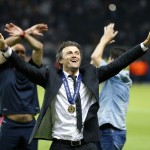 
              Barcelona's head coach Luis Enrique celebrates after the Champions League final soccer match between Juventus Turin and FC Barcelona at the Olympic stadium in Berlin Saturday, June 6, 2015. Barcelona won the match 3-1.  (AP Photo/Frank Augstein)
            