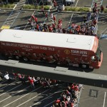 
              Supporters of Manchester United cheer the arrival of the team's bus before an International Champions Cup soccer match between Manchester United and the San Jose Earthquakes on Tuesday, July 21, 2015, in San Jose, Calif. (AP Photo/Eric Risberg)
            