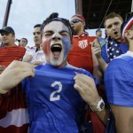 
              U.S. soccer fans cheer during the first half of a CONCACAF Gold Cup soccer match between Honduras and the United States in Frisco, Texas, Tuesday, July 7, 2015. (AP Photo/LM Otero)
            
