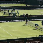 
              Courts are prepared ahead of the first day of play at the All England Lawn Tennis Championships in Wimbledon, London, Monday June 29, 2015. (AP Photo/Kirsty Wigglesworth)
            