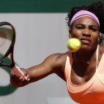 
              Serena Williams of the U.S. returns in the final of the French Open tennis tournament against Lucie Safarova of the Czech Republic at the Roland Garros stadium, in Paris, France, Saturday, June 6, 2015. (AP Photo/Michel Euler)
            