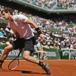 
              Britain's Andy Murray misses a return in his semifinal match of the French Open tennis tournament against Serbia's Novak Djokovic at the Roland Garros stadium, in Paris, France, Saturday, June 6, 2015. (AP Photo/Thibault Camus)
            